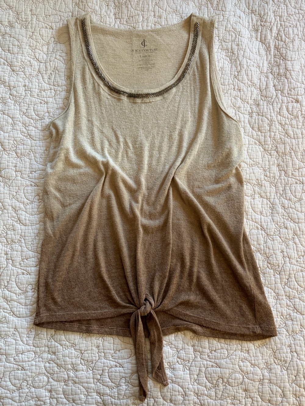 Juicy Couture Cream-to-Brown Ombre Tie-Front Tank
